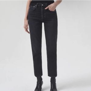 Agolde high rise, straight cropped jeans, black, size 30